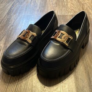 Azalea Wang black loafers with gold detail